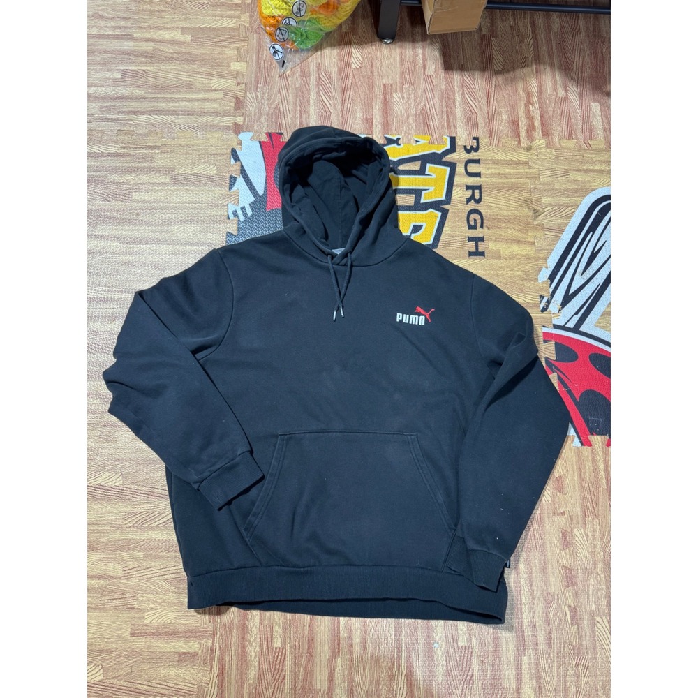 Puma Mens Essentials Fleece Hoodie Black Logo Pullover Sweatshirt XL 587166-06